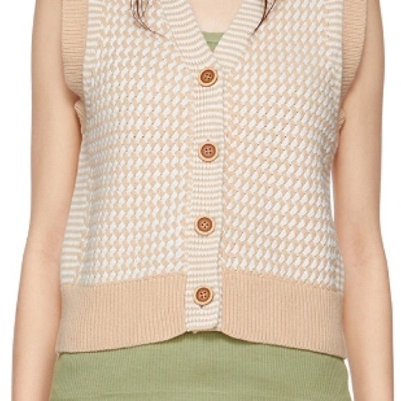 Re/Done 50s Style Knit Button-Down Cardigan Vest in Beige - Picture 3 of 6